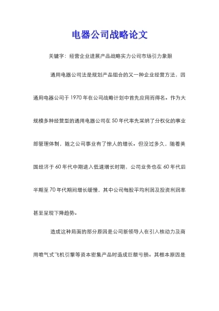 电器公司战略论文