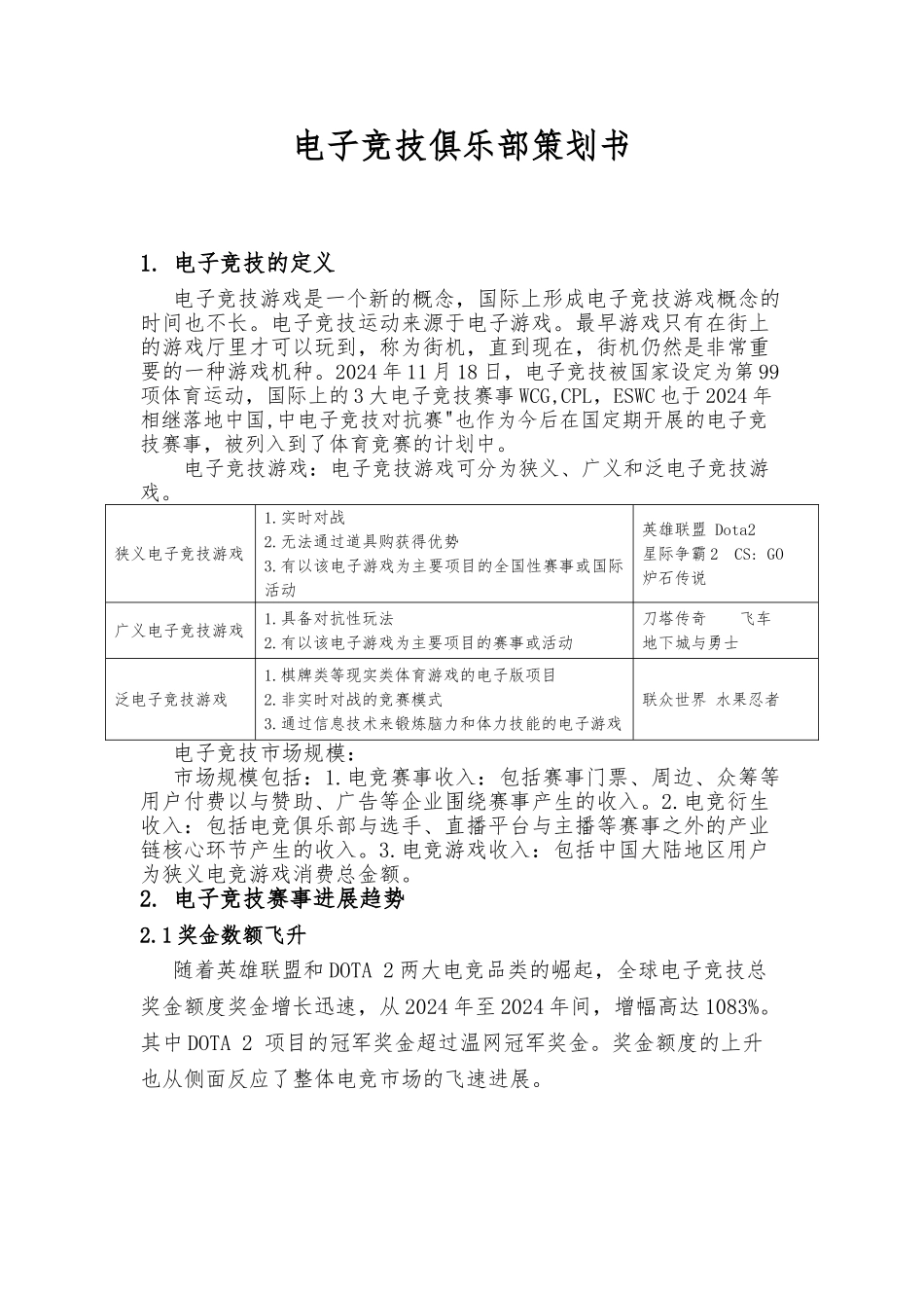 电子竞技俱乐部策划文书模板_第1页