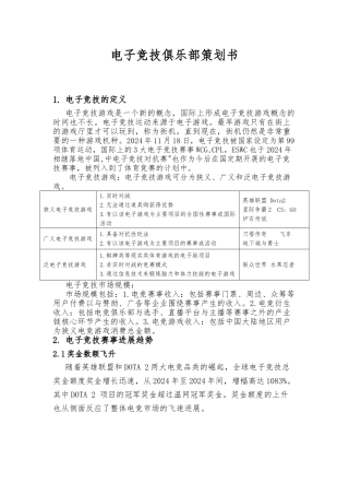 电子竞技俱乐部策划文书模板