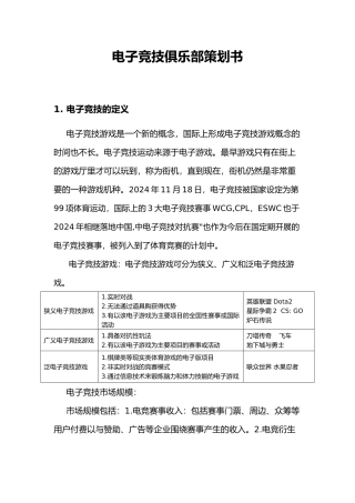 电子竞技俱乐部策划书模板