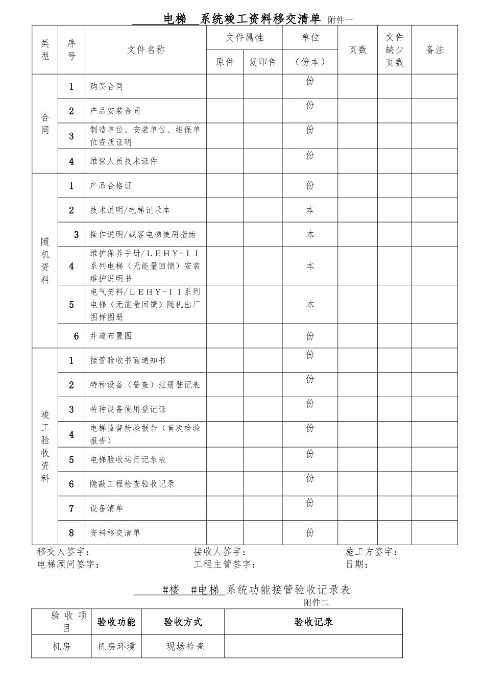 电梯竣工资料移交清单_第1页