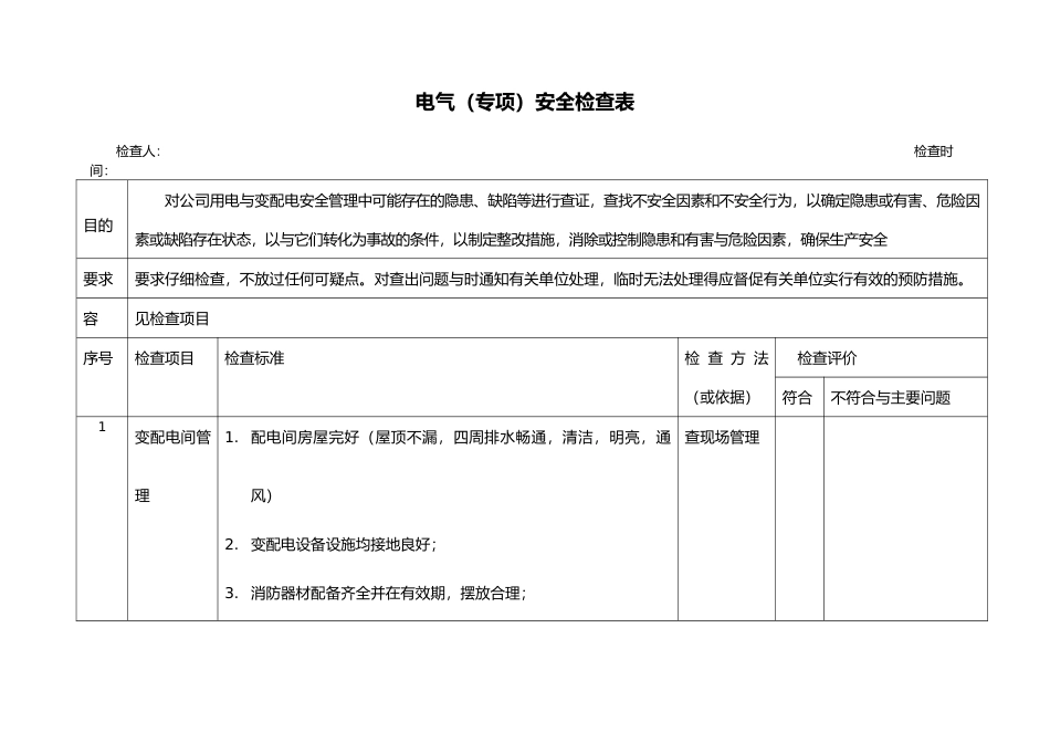 电气设备专项检查表_第1页