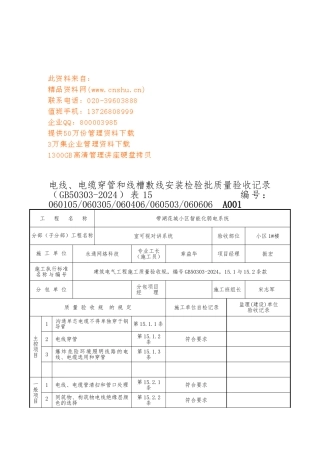 电线与电缆穿管安装检验批质量验收记录表