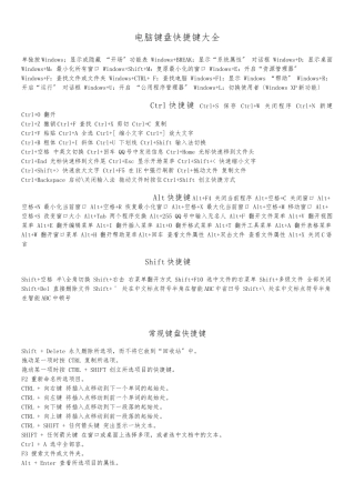 电脑键盘快捷键大全