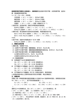 盐溶液中离子浓度大小的比较