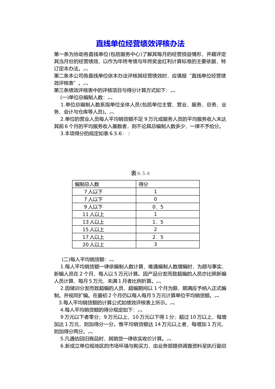 直线单位经营绩效考评办法_第1页