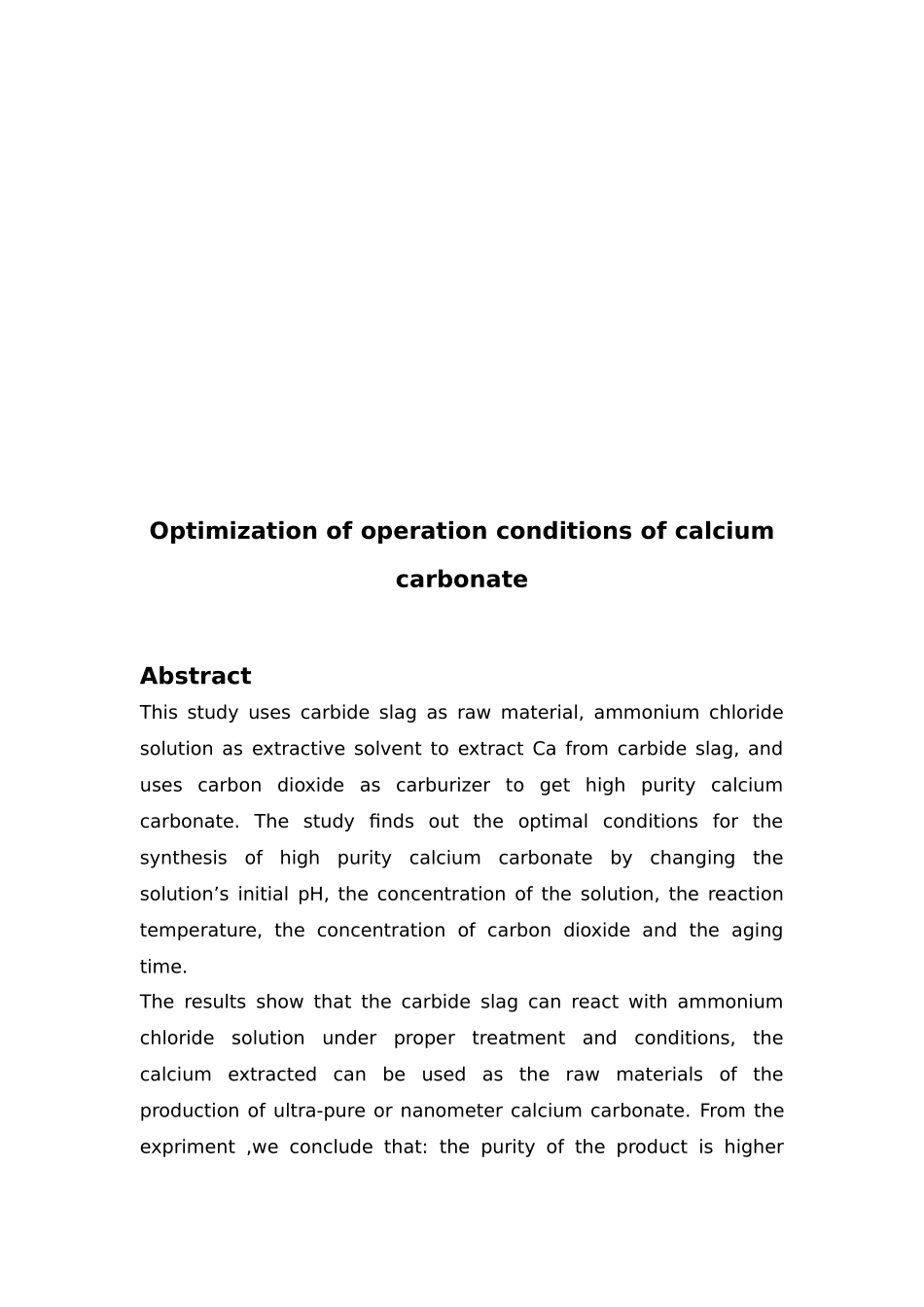 碳酸钙合成条件优化研究毕业论文_第3页