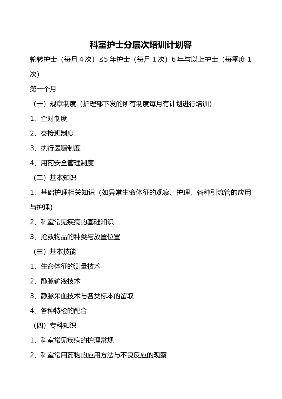 科室分层次培训计划实施内容_第1页