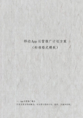 移动App运营推广计划方案标准格式模板