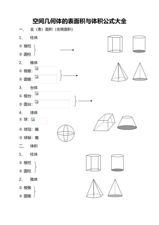 空间几何体的表面积及体积公式大全