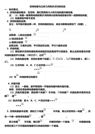 空间向量知识点归纳总结经典资料全