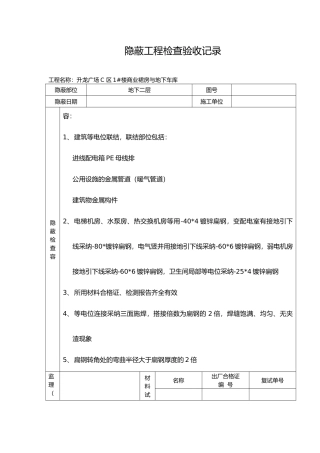 等电位隐蔽工程检查验收记录文本