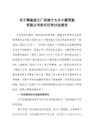 筹建成立某小额贷款公司的可行性报告
