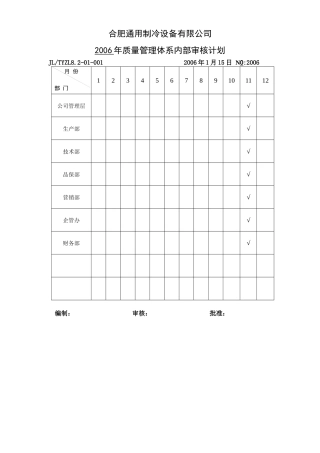 简单的年度内审计划模板