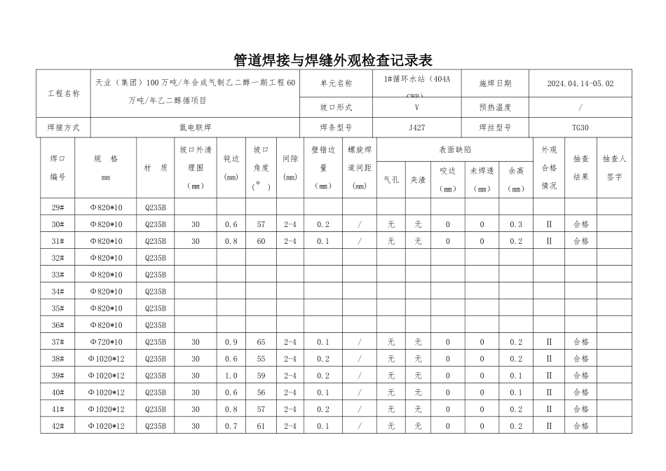 管道焊接与焊缝外观检查记录表_第3页