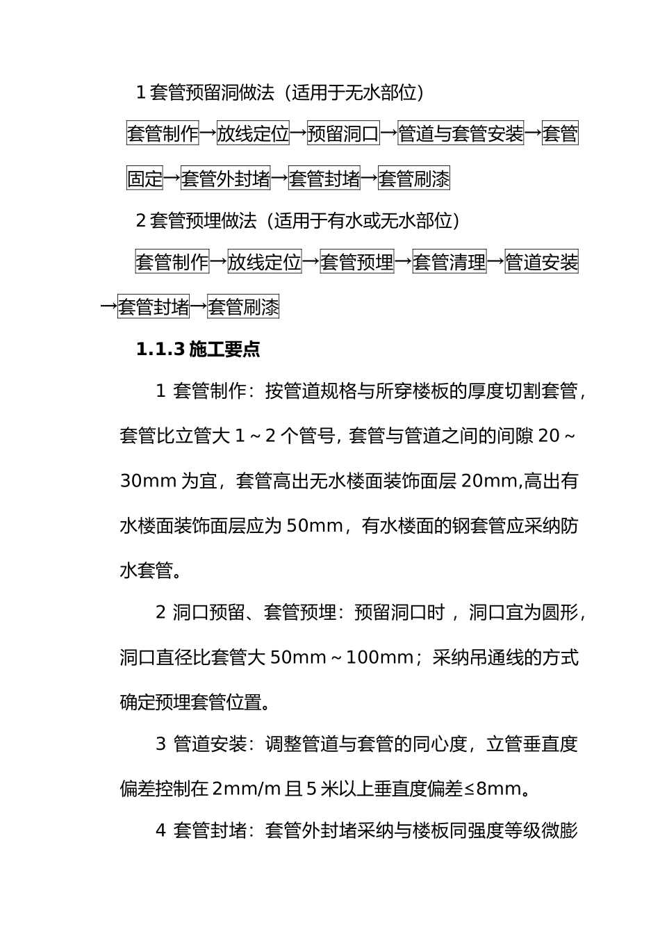 管道穿楼板、穿墙施工设计工艺的设计标准做法_第2页