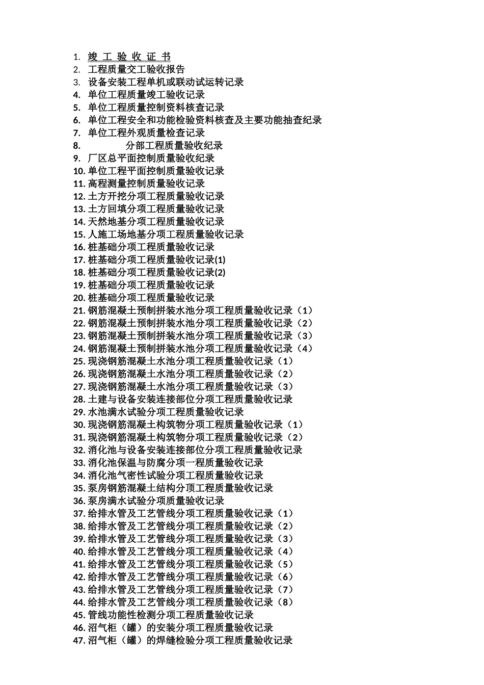 精心整理的城市污水处理厂工程质量验收记录表-全套表格_第1页