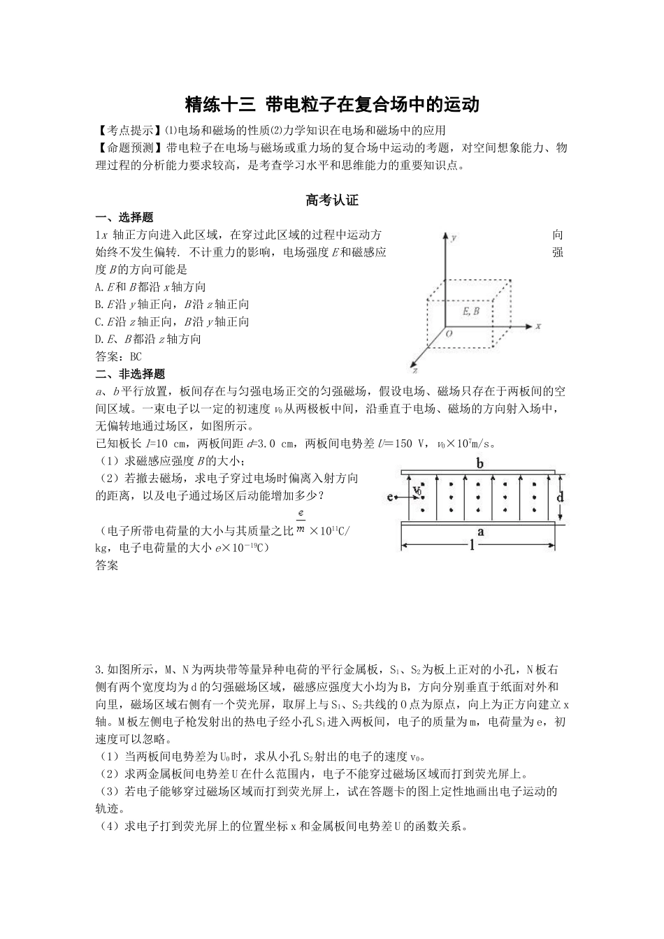 精练十三带电粒子在复合场中的运动_第1页