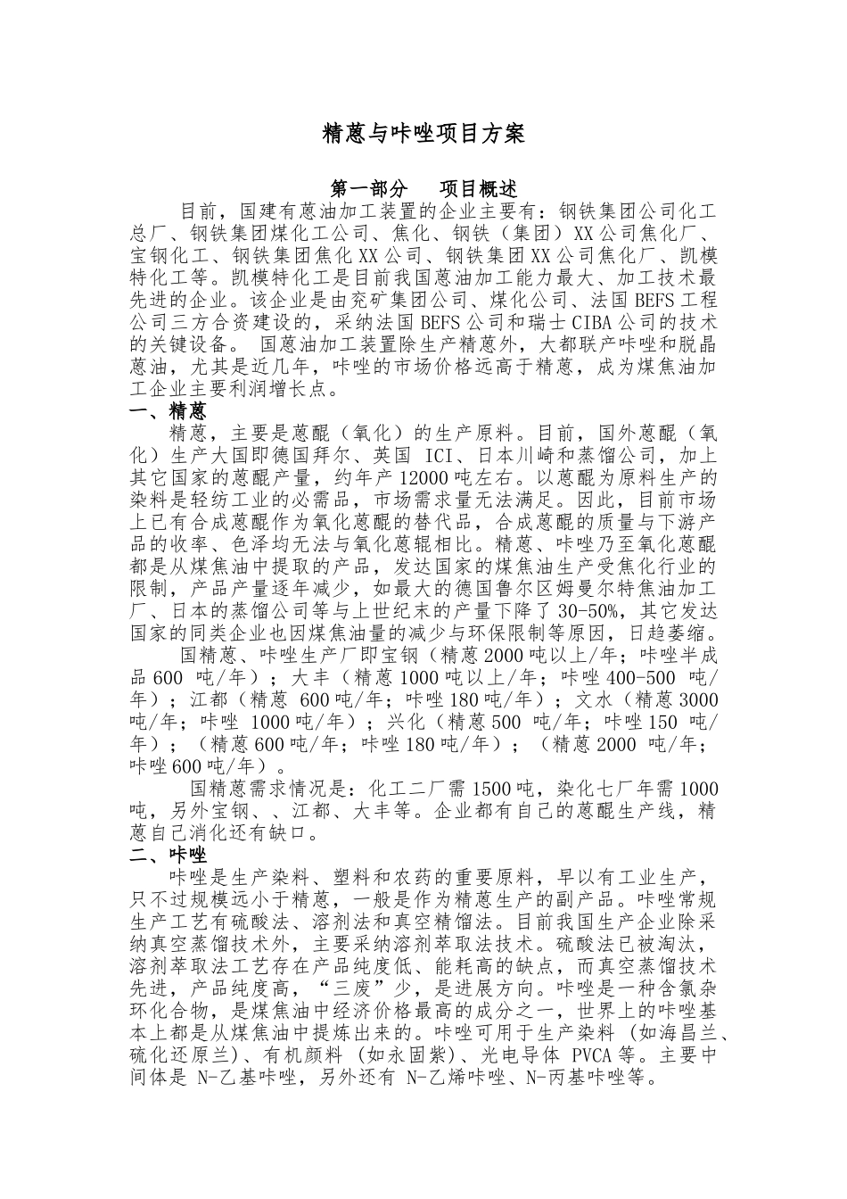 精蒽与咔唑生产项目方案_第1页