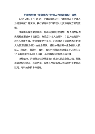 紧急状态下护理_人力资源调配应急救援预案演练