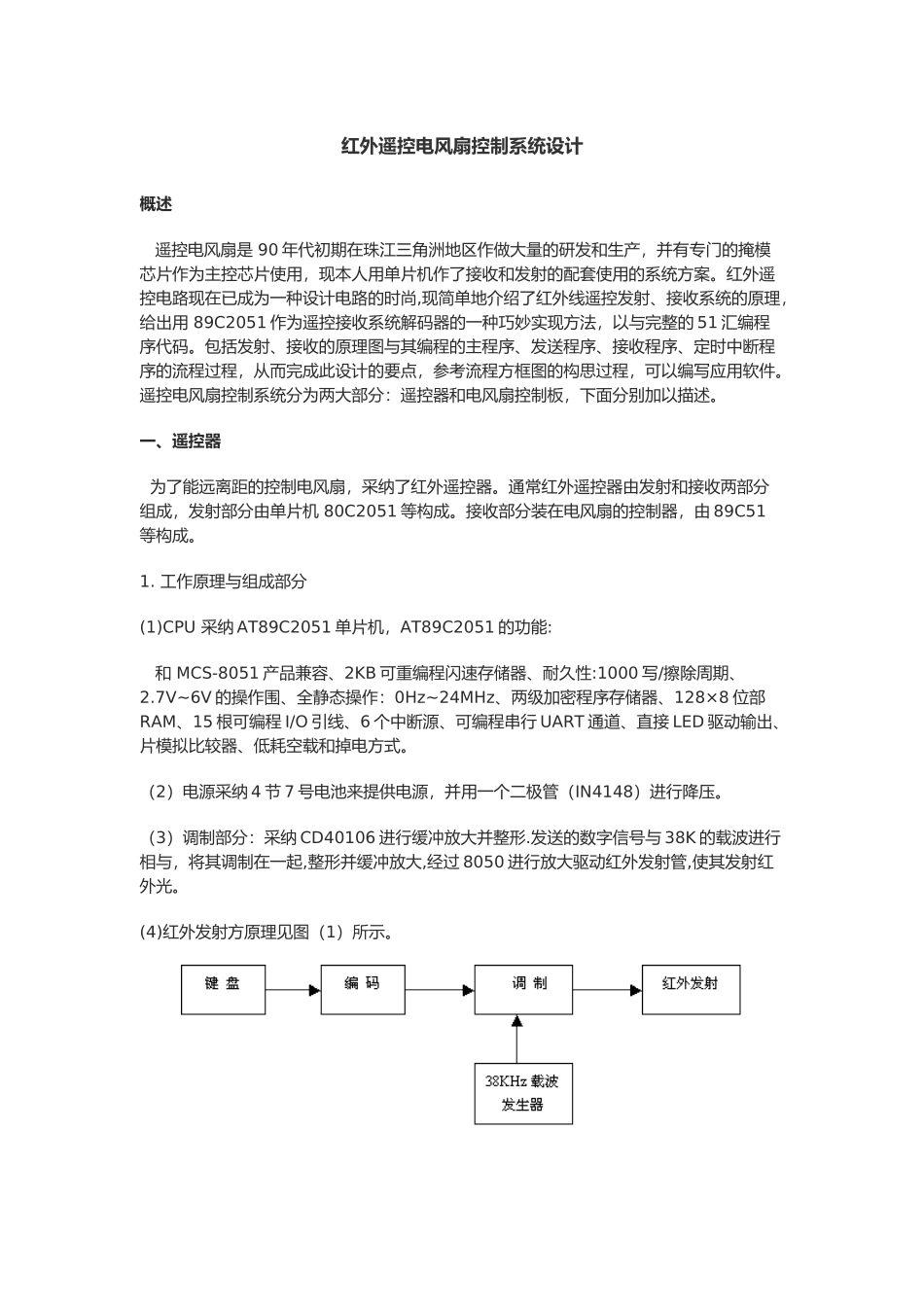 红外遥控电风扇控制系统毕业论文_第1页