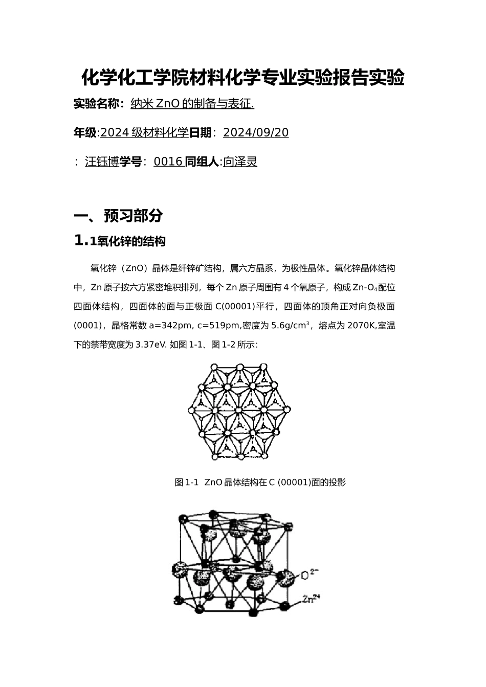 纳米ZnO的制备与表征_第1页