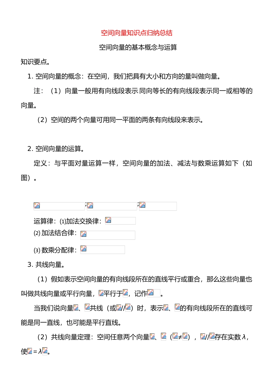 经典空间向量知识点归纳总结_第1页