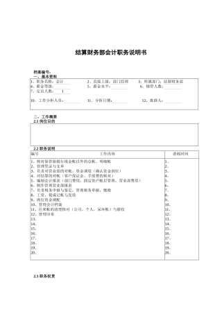 结算财务部会计职务说明书