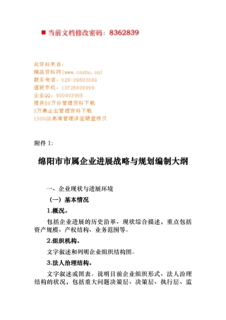 绵阳市市属企业发展战略与规划编制