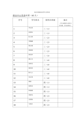 综合实践活动学生名单表