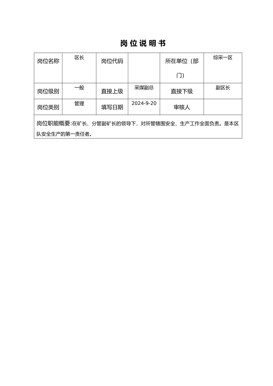 综采岗位说明书_第1页