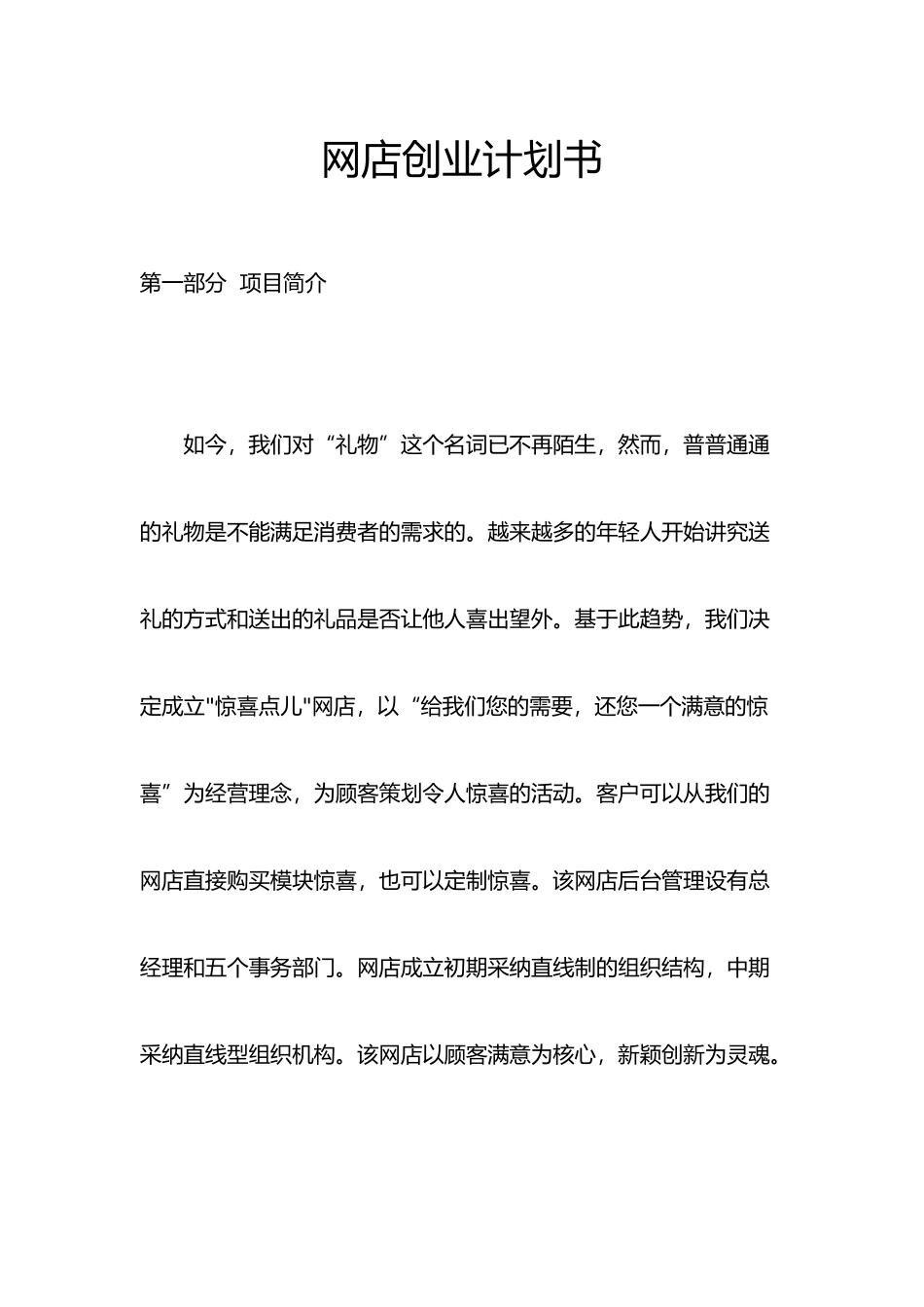 网店创业项目计划书模板_第1页