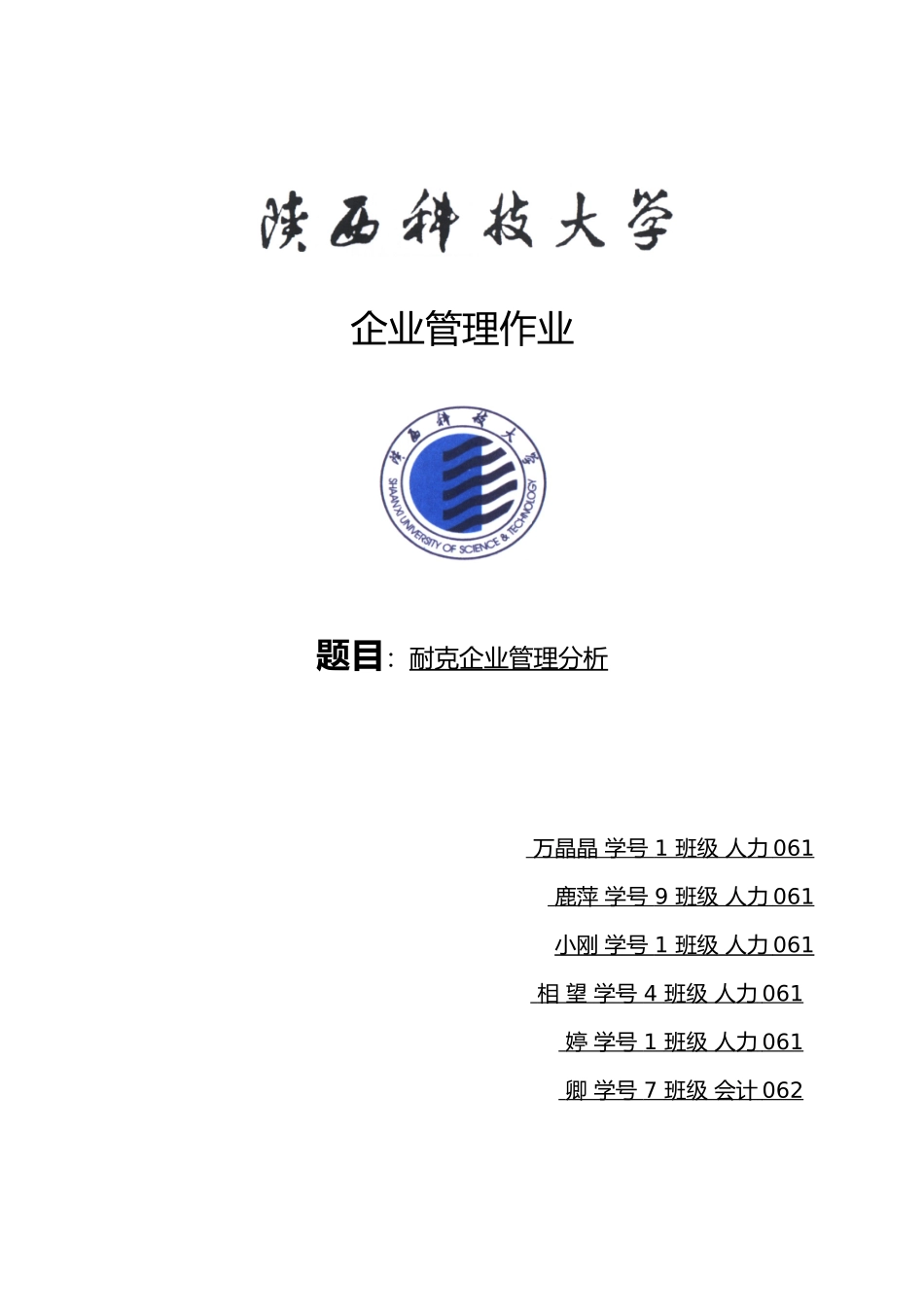 耐克企业管理分析报告模版_第1页