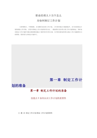 职业经理人如何制订工作计划