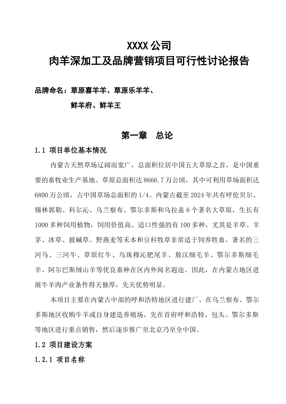 肉羊深加工及品牌营销项目可行性研究报告_第1页