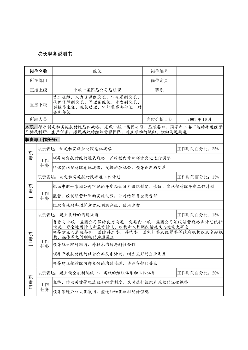 航材院院长职务说明书_第1页