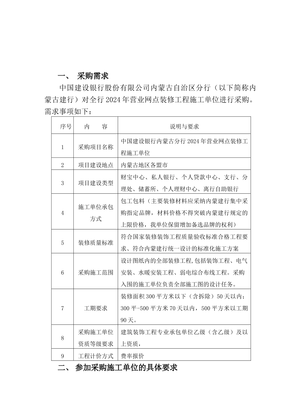 营业网点装修工程施工单位采购需求说明书_第2页