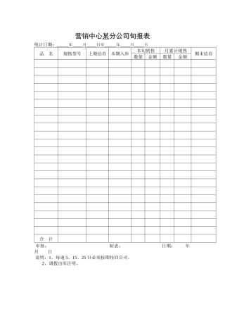 营销中心某分公司旬报表