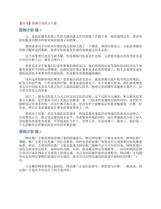 营销计划范文八篇
