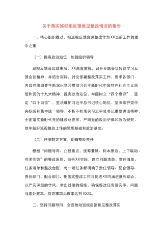 落实巡视组反馈意见整改情况的报告（范文）