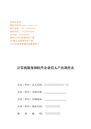 计算机服务与软件企业投入产出调查表