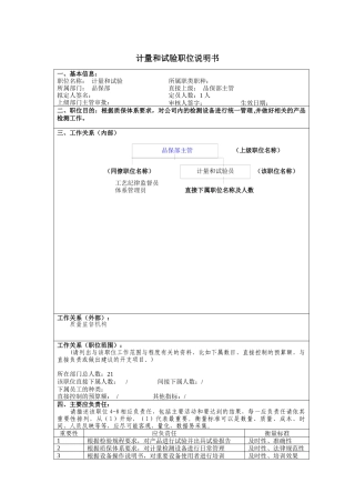 计量与试验岗位说明书