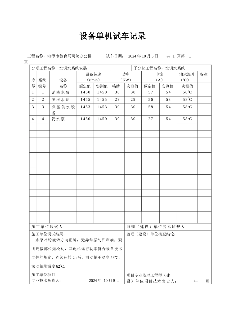设备单机试车记录_第1页