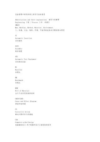 设备管理中常用的英文简写