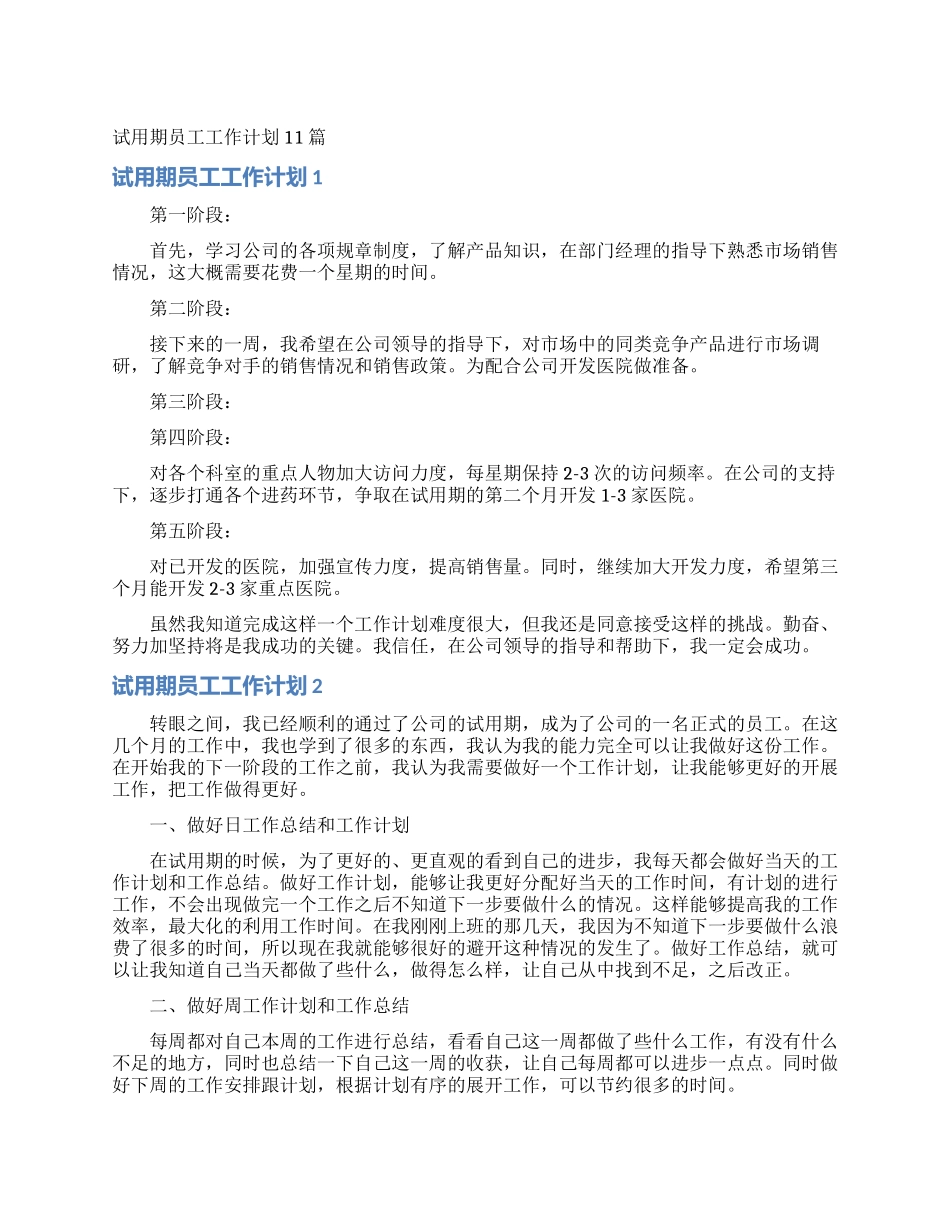 试用期员工工作计划11篇_第1页