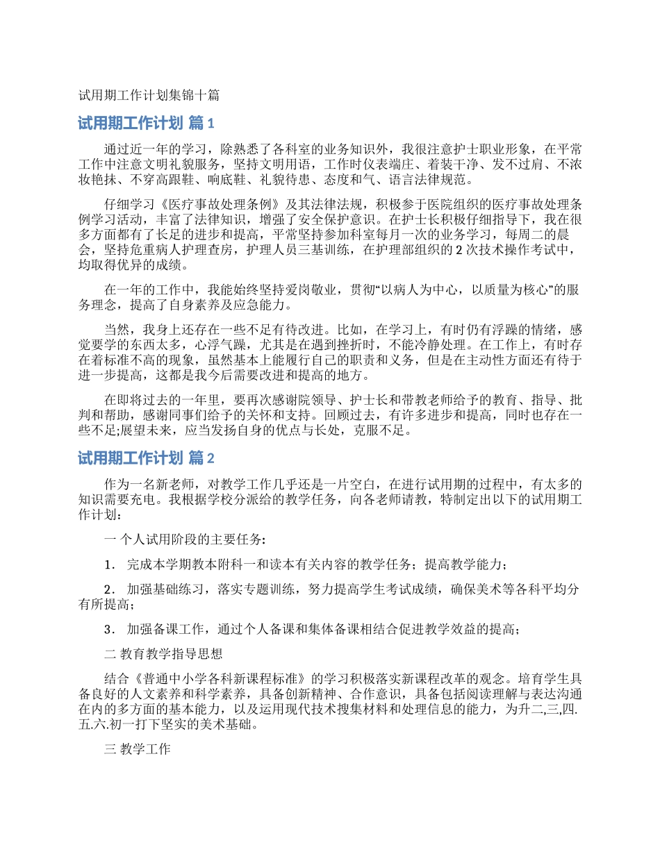 试用期工作计划集锦十篇_第1页