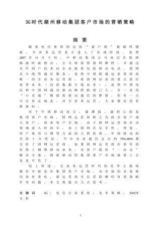 3G时代湖州移动集团客户市场的营销策略  市场营销专业