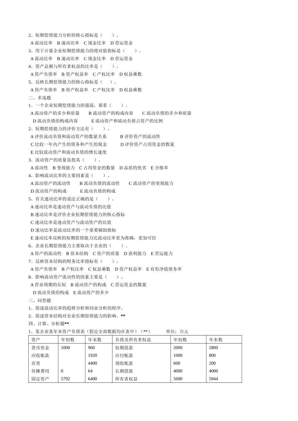 财务报表分析复习重点及作业_第2页