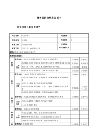 财务部岗位岗位说明书