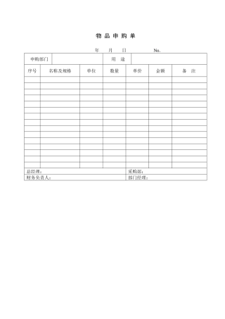 财务部系列表单-物品申购单